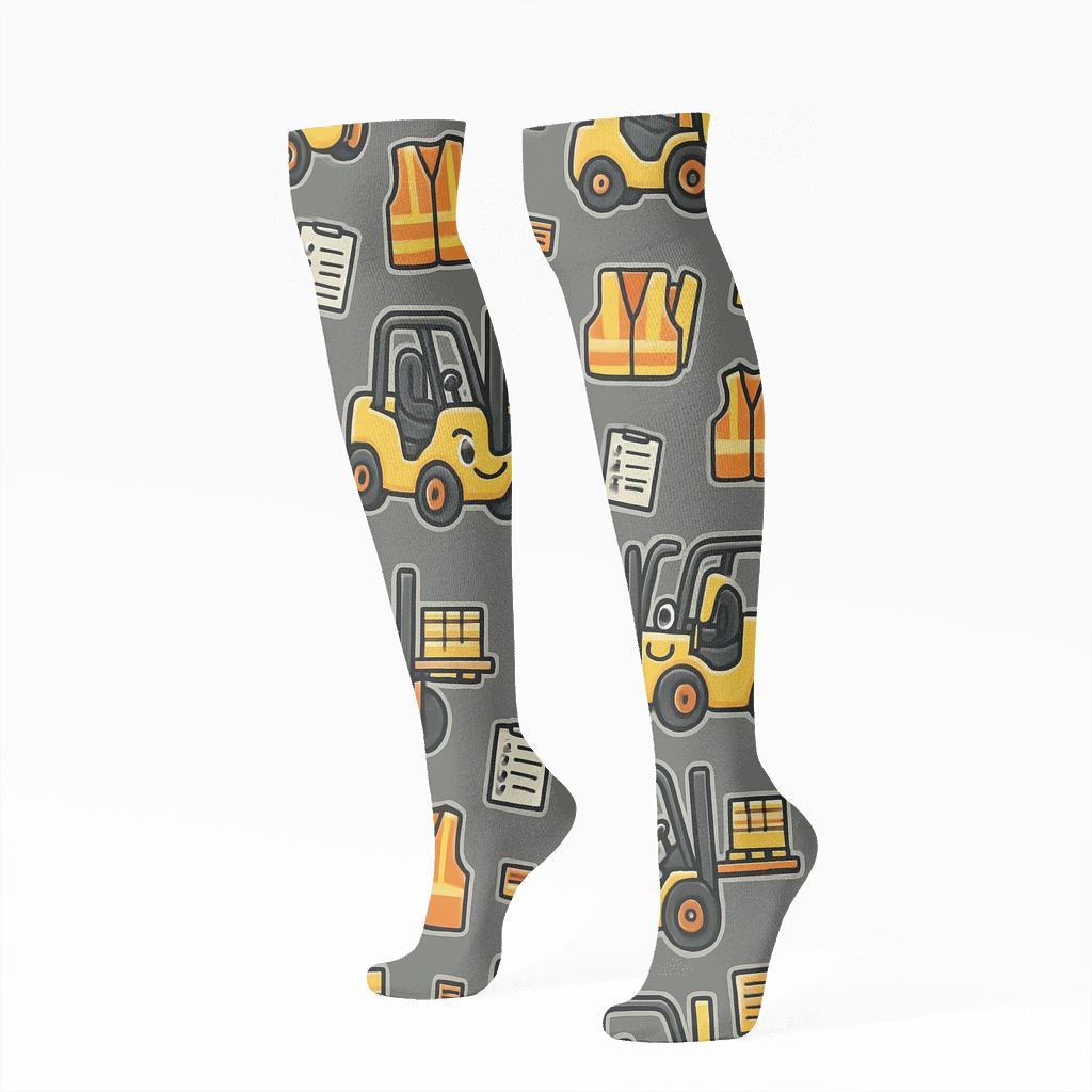 Forklift Parade Pattern For Warehouse Worker Life trendy patterned knee-high socks