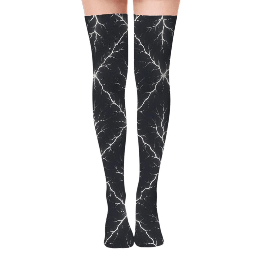 Fractal Branch Bolt Lattice In Storm Charcoal personalized over-the-knee socks