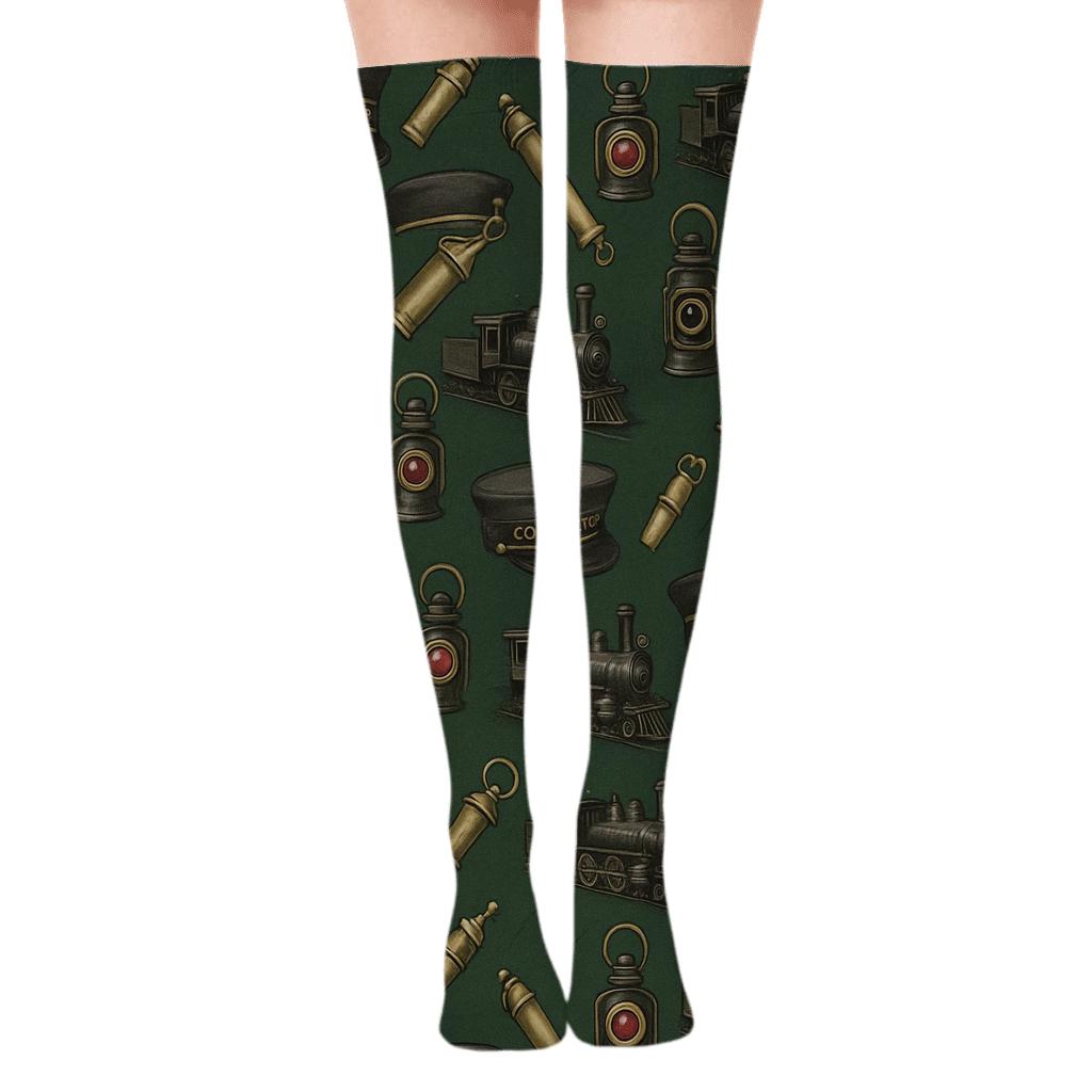 Train Conductor Signal And Whistle Tessellation stylish fashion over-the-knee socks