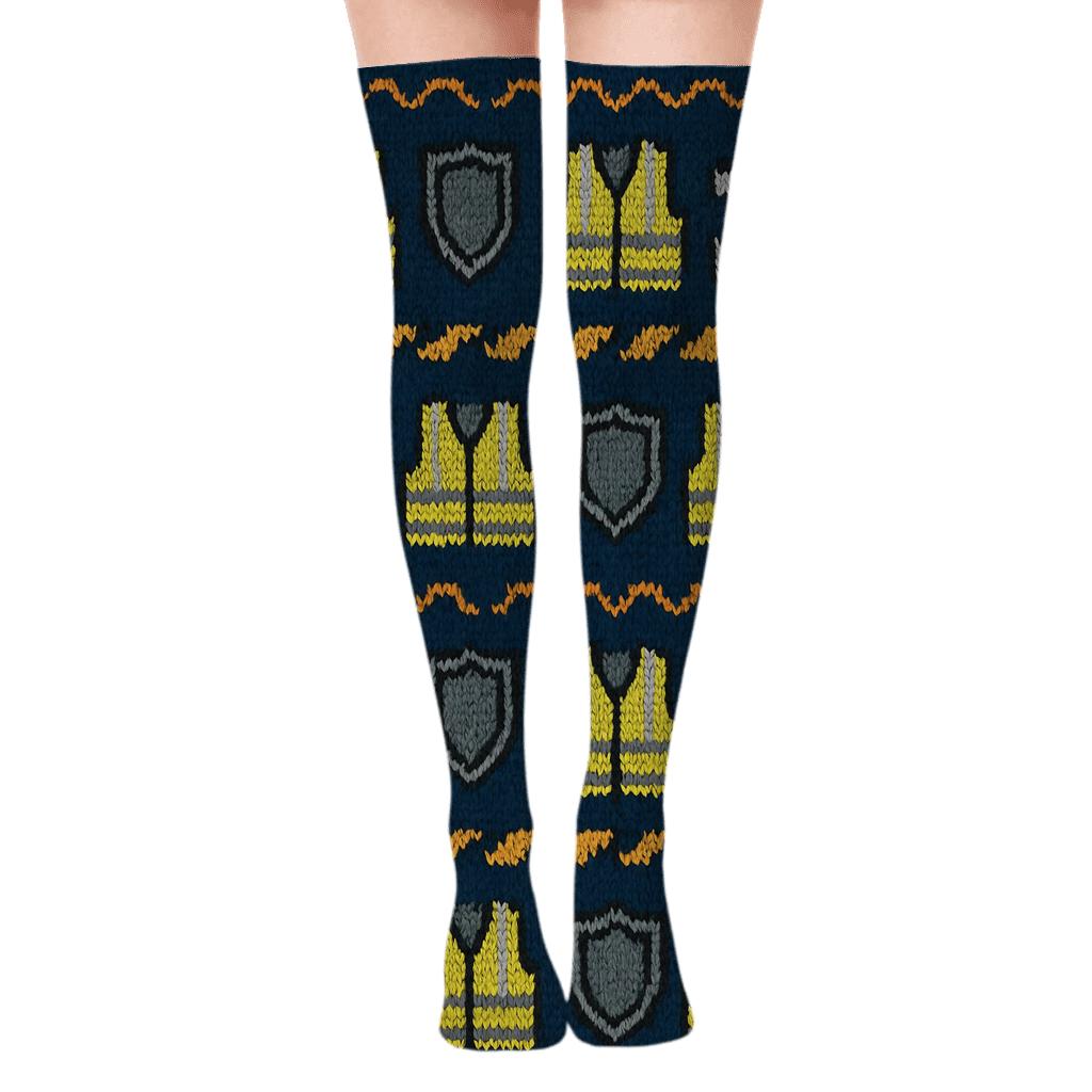 Security Guard Knit Illusion On Navy Field custom over-the-knee socks