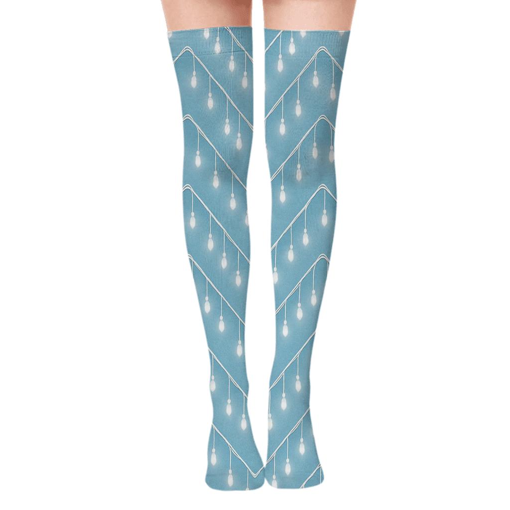 Icicle Light Chevron Lattice On Icy Blue comfortable cotton over-the-knee socks