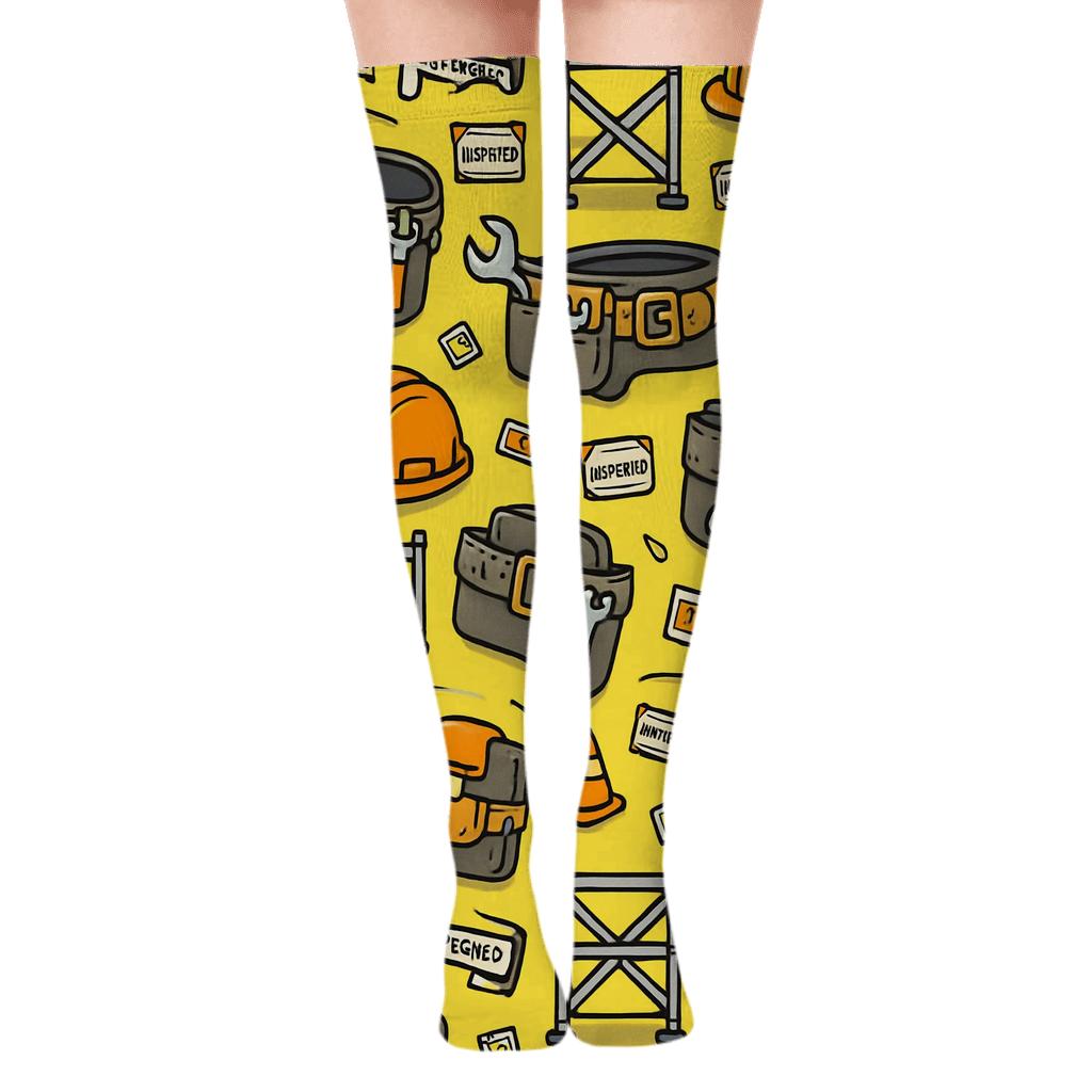 Safety Yellow Hard Hat Grid For Building Inspector custom over-the-knee socks