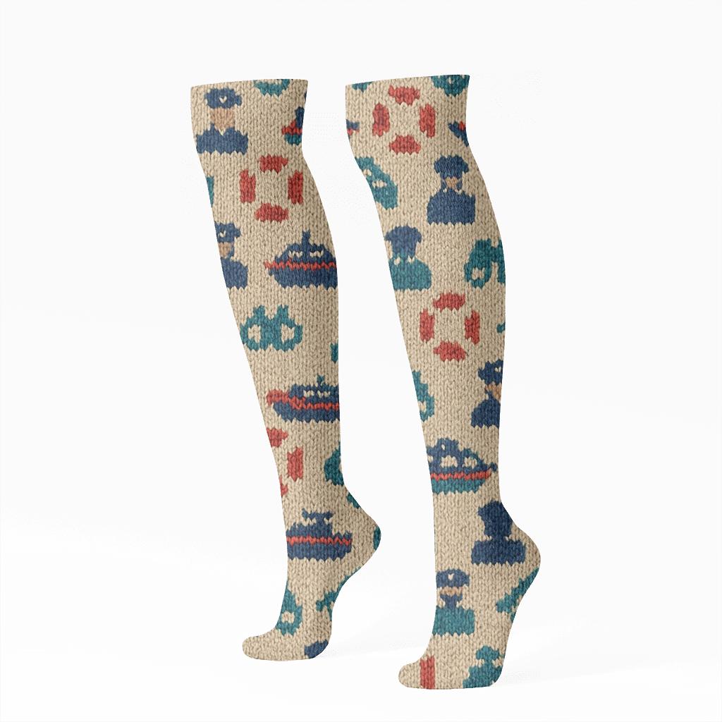Tideweave Knit Illusion Coast Guard Officer Pattern designer print knee-high socks