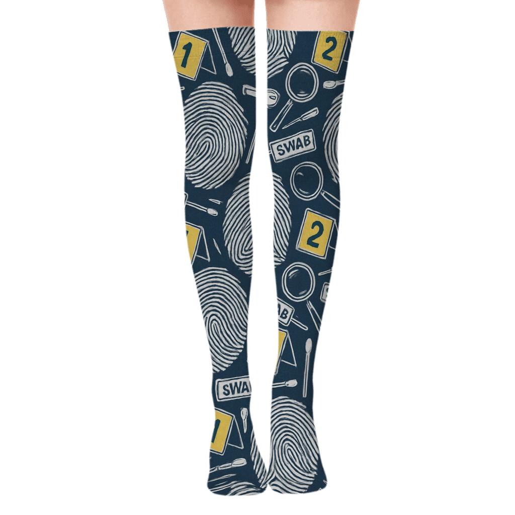 Fingerprint Lattice Forensic Scientist Collage custom over-the-knee socks