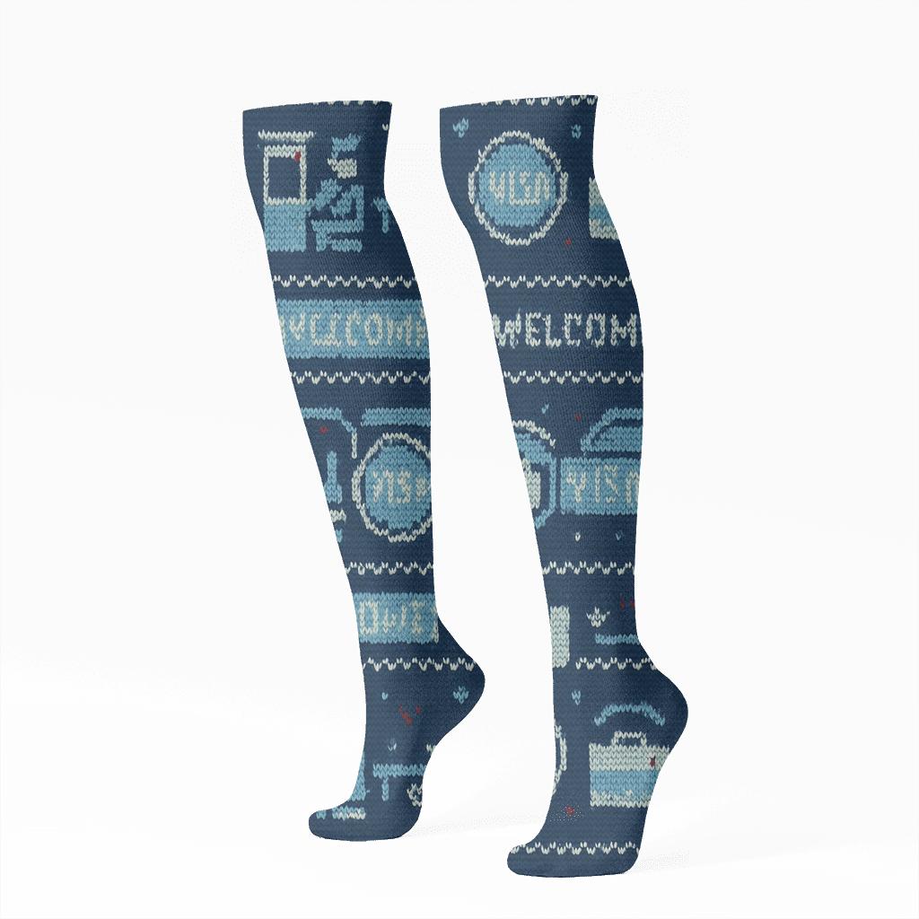 Immigration Officer Knit Illusion Stamp And Booth Tiling personalized knee-high socks