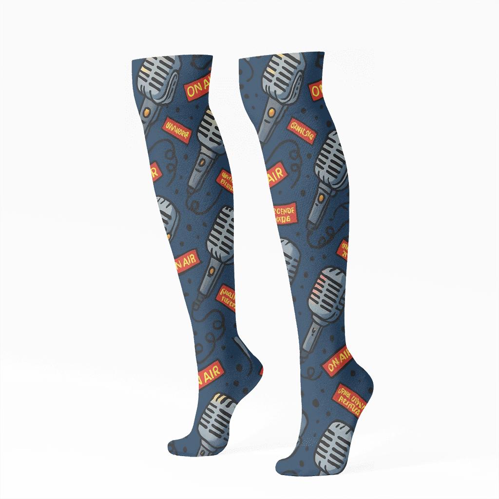 Microphone Chevron For Reporter Nights unique graphic knee-high socks