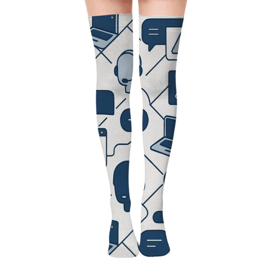 Blueprint Lattice It Support Specialist Pattern designer print over-the-knee socks
