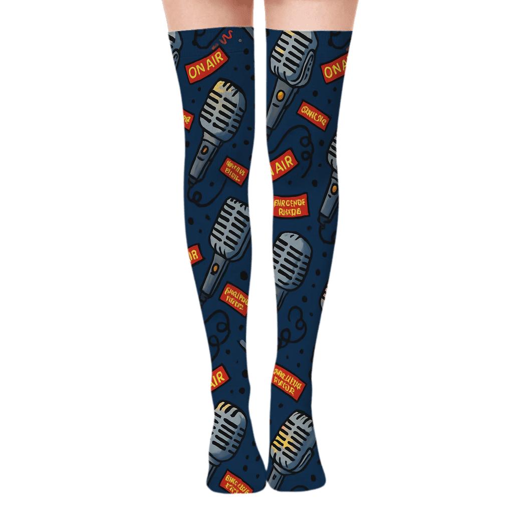 Microphone Chevron For Reporter Nights unique graphic over-the-knee socks