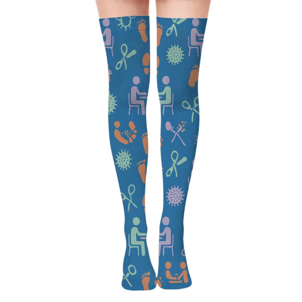 Therapy Session Icons In Occupational Therapist Tessellation soft everyday over-the-knee socks