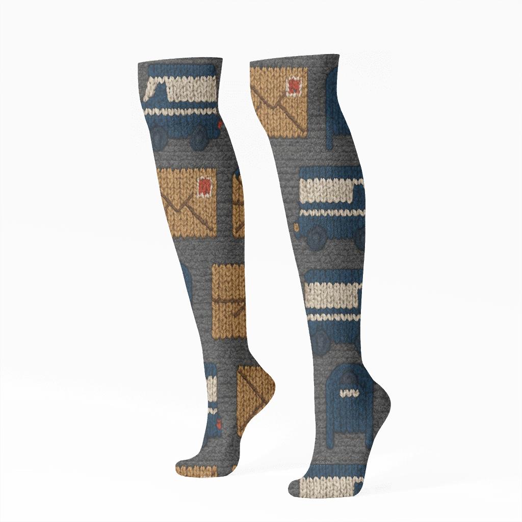 Mail Carrier Knit Grid On Charcoal Field soft everyday knee-high socks