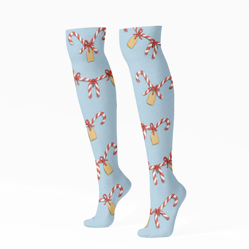 Mini Garland Field, Candy Canes Edition designer print knee-high socks