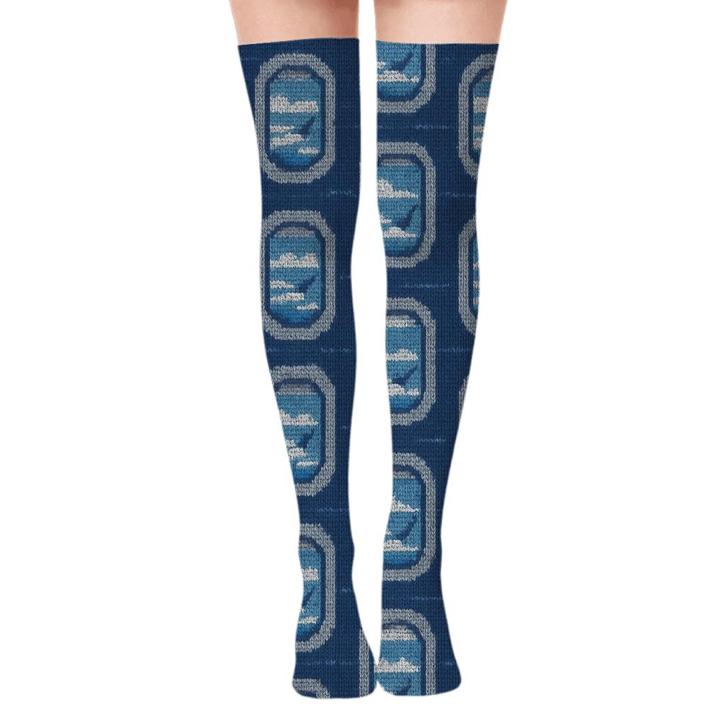 Knitted Illusion Airplane Window Tiles stylish fashion over-the-knee socks