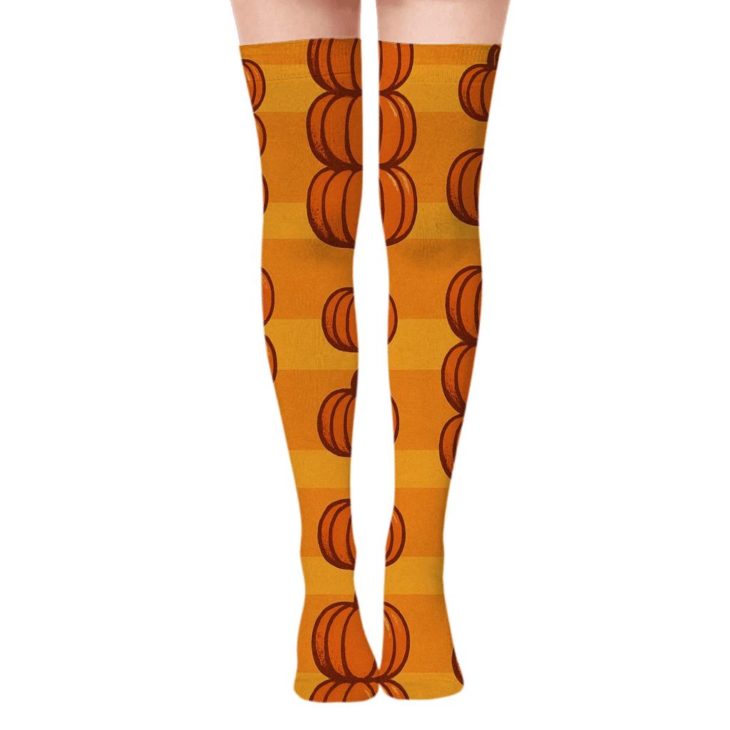 Pumpkin Stack Column Repeat On Orange Background custom over-the-knee socks