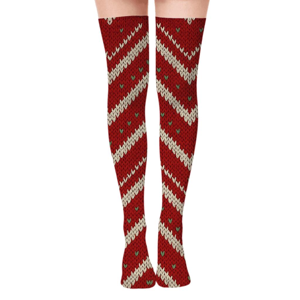 Candy Canes Chevron Knit Illusion comfortable cotton over-the-knee socks