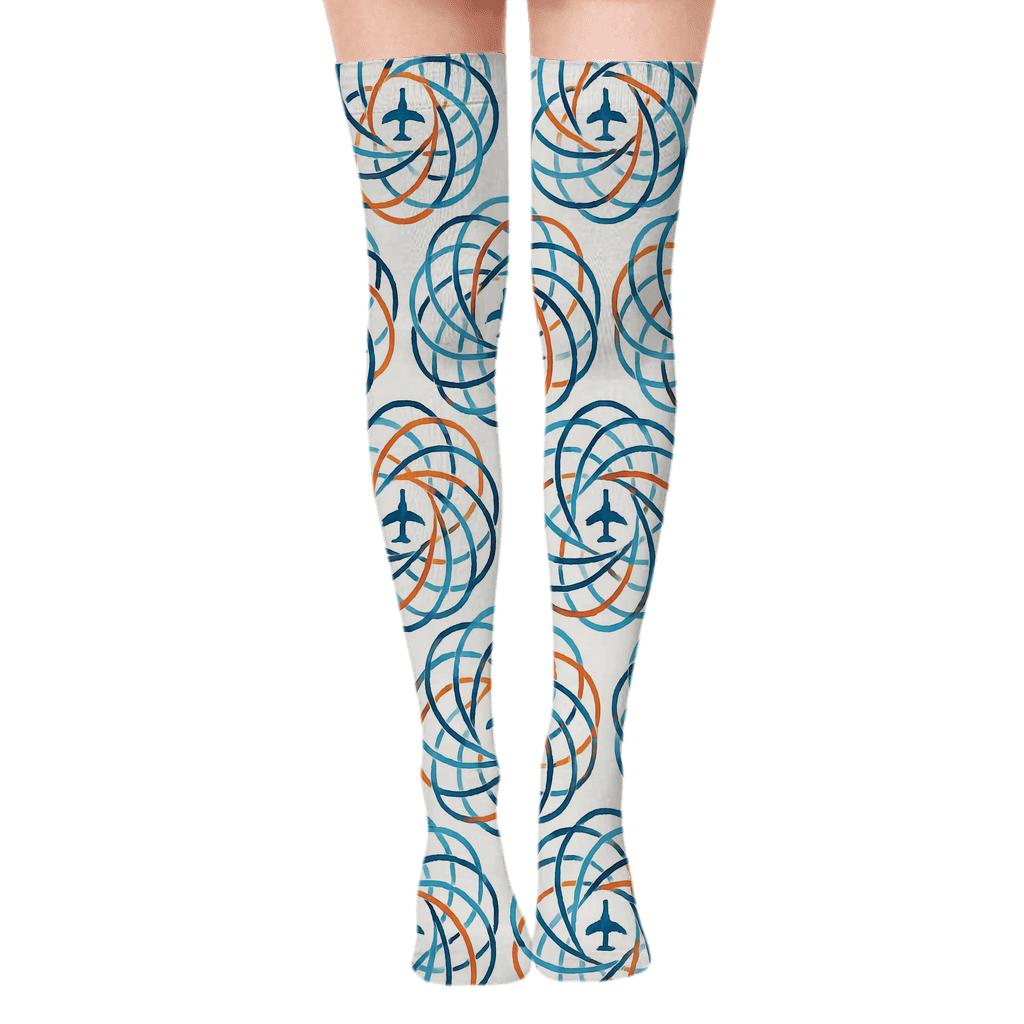 Airplane Jet Stream Rosette Medallions designer print over-the-knee socks