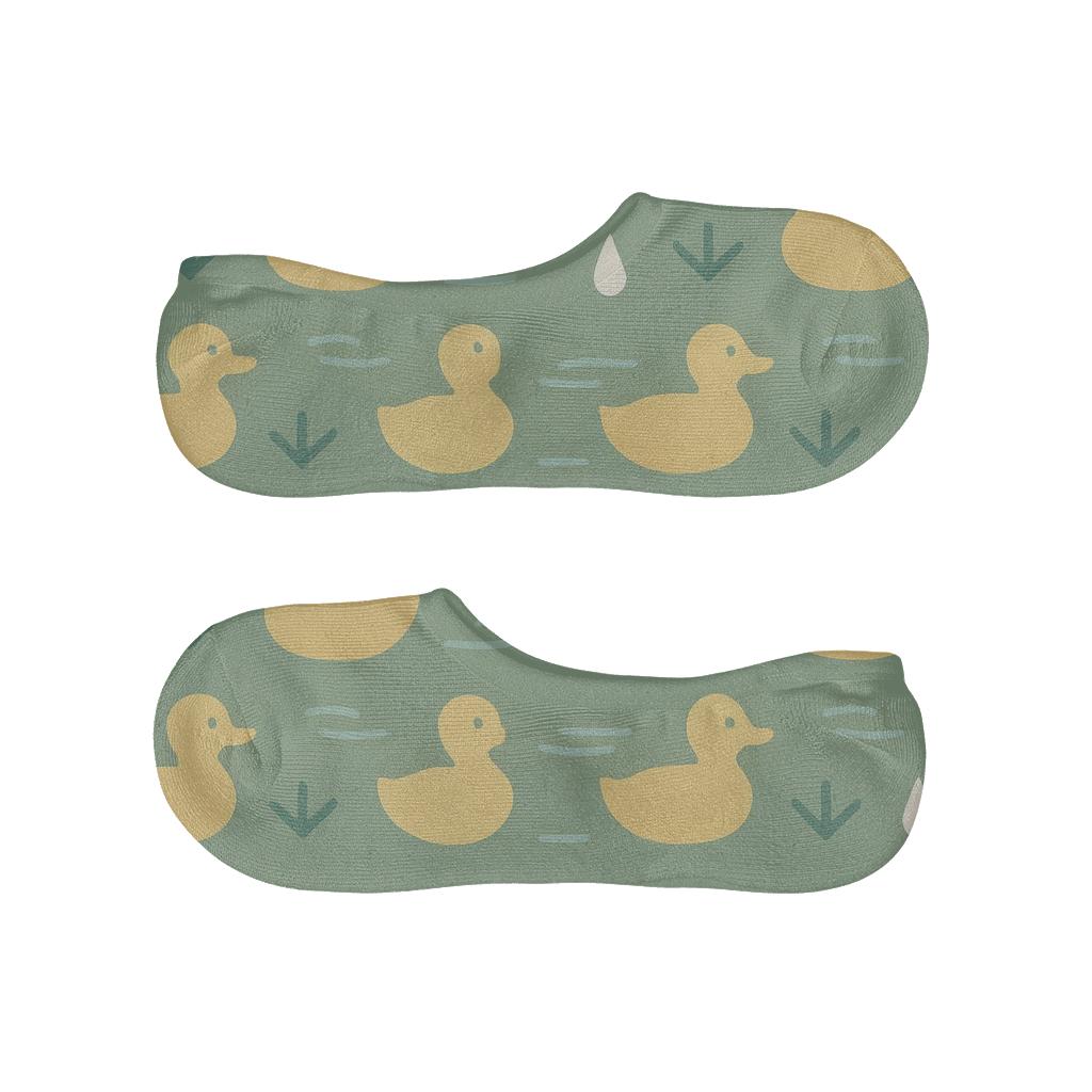 Minimalist Grid With Duck Silhouettes On Soft Green breathable seamless no-show sockscustom no-show socks