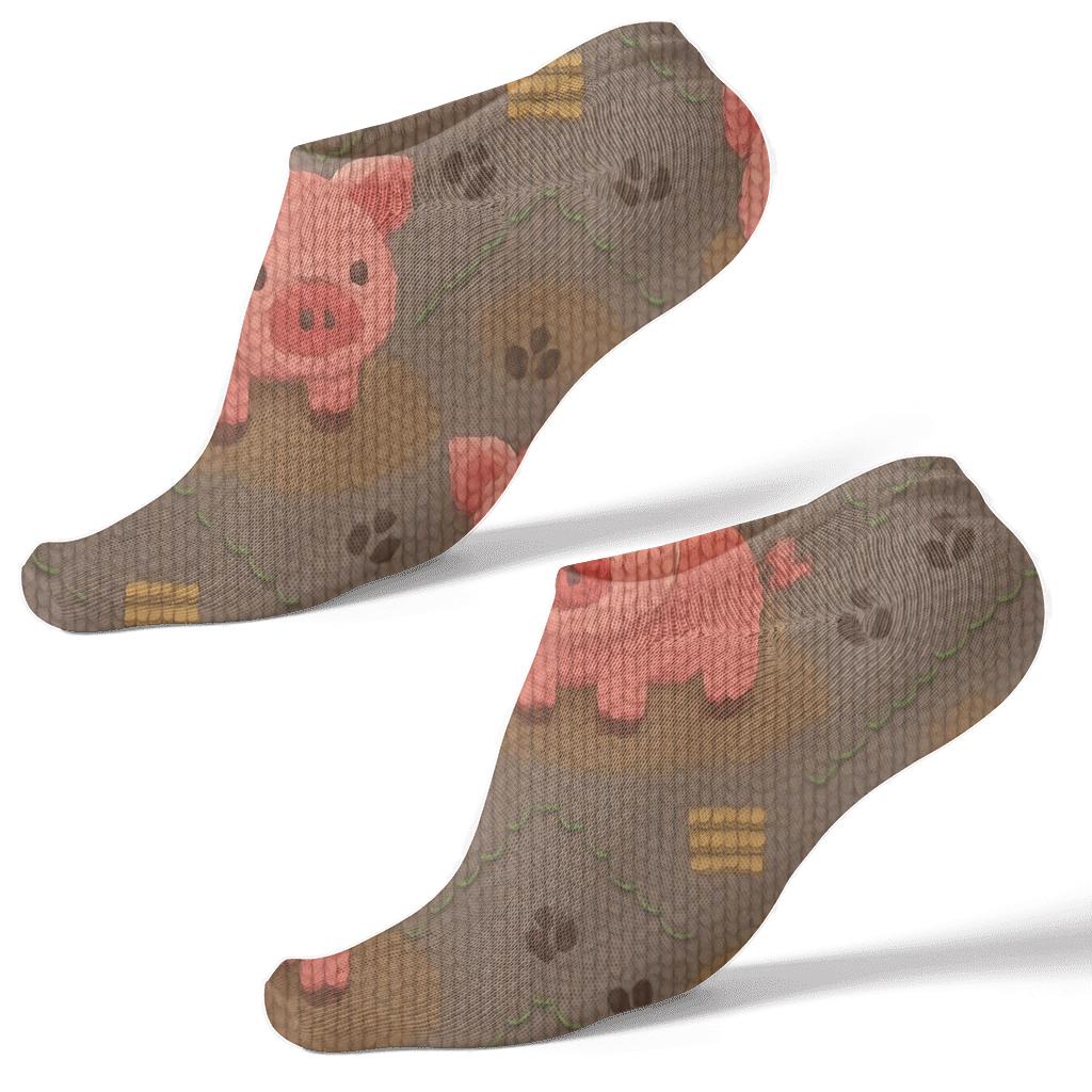 Knitted-Illusion Piglet Chevron On Muddy Taupe Field soft everyday ankle socks