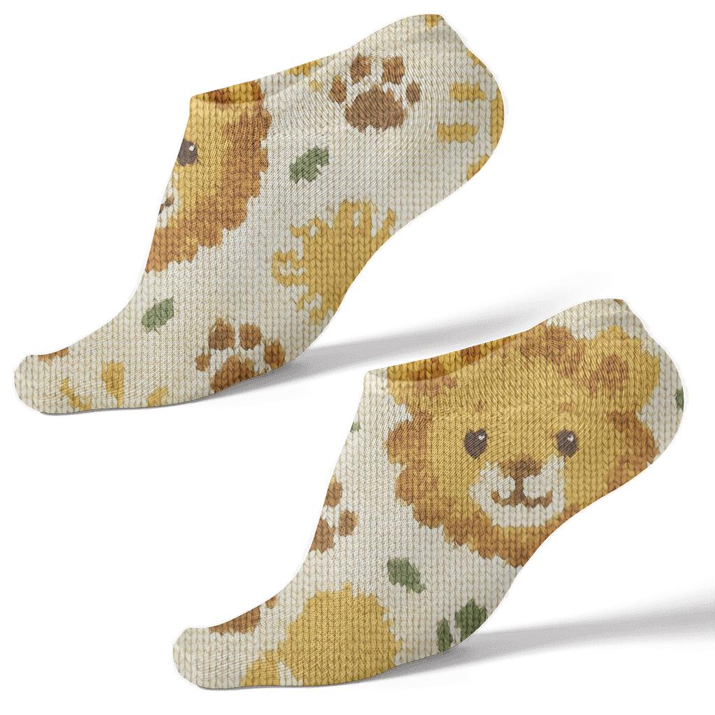 Knitted Illusion Tiles With Playful Lion Cubs personalized ankle socks