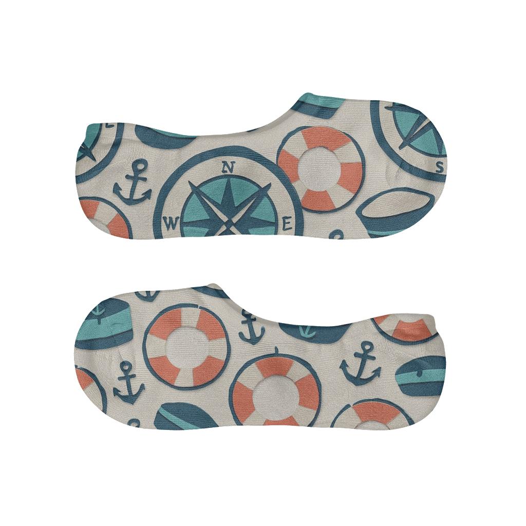Compass Roses And Lifebuoys Sailor Collage Repeat comfortable low-cut socks