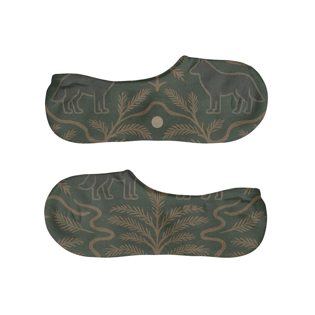 Forest Lattice With Gray Wolf Silhouettes breathable seamless no-show sockscustom no-show socks