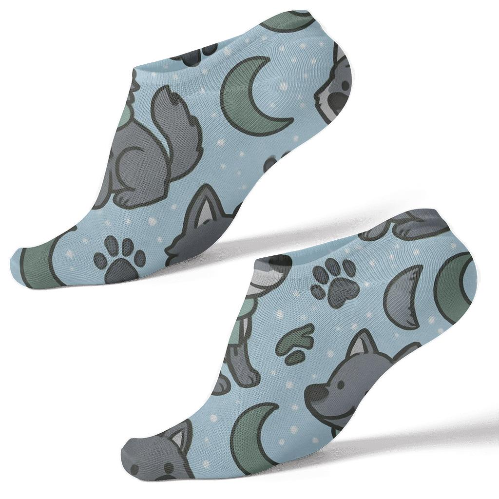 Gray Wolf Moonlit Scarf Parade Seamless Pattern custom ankle socks