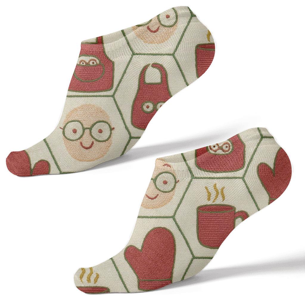 Stitched Textile Mrs. Claus Mittens Tessellation stylish athletic ankle socks