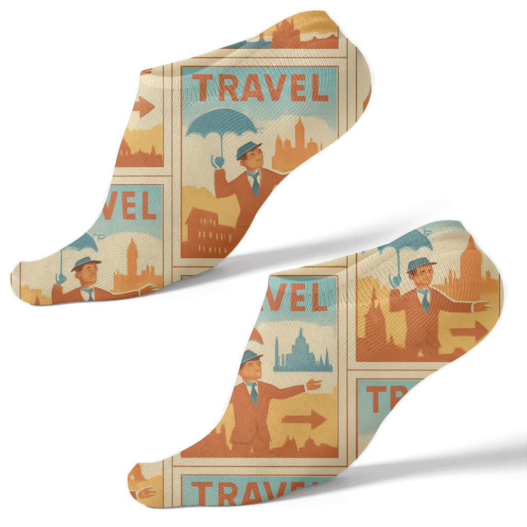Vintage Travel Poster Tiles With Tour Guide Umbrella Parade trendy patterned ankle socks