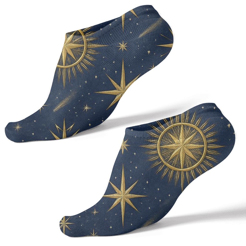Nocturnal Collage Star Medallions With Star Of Bethlehem Glow designer print ankle socks