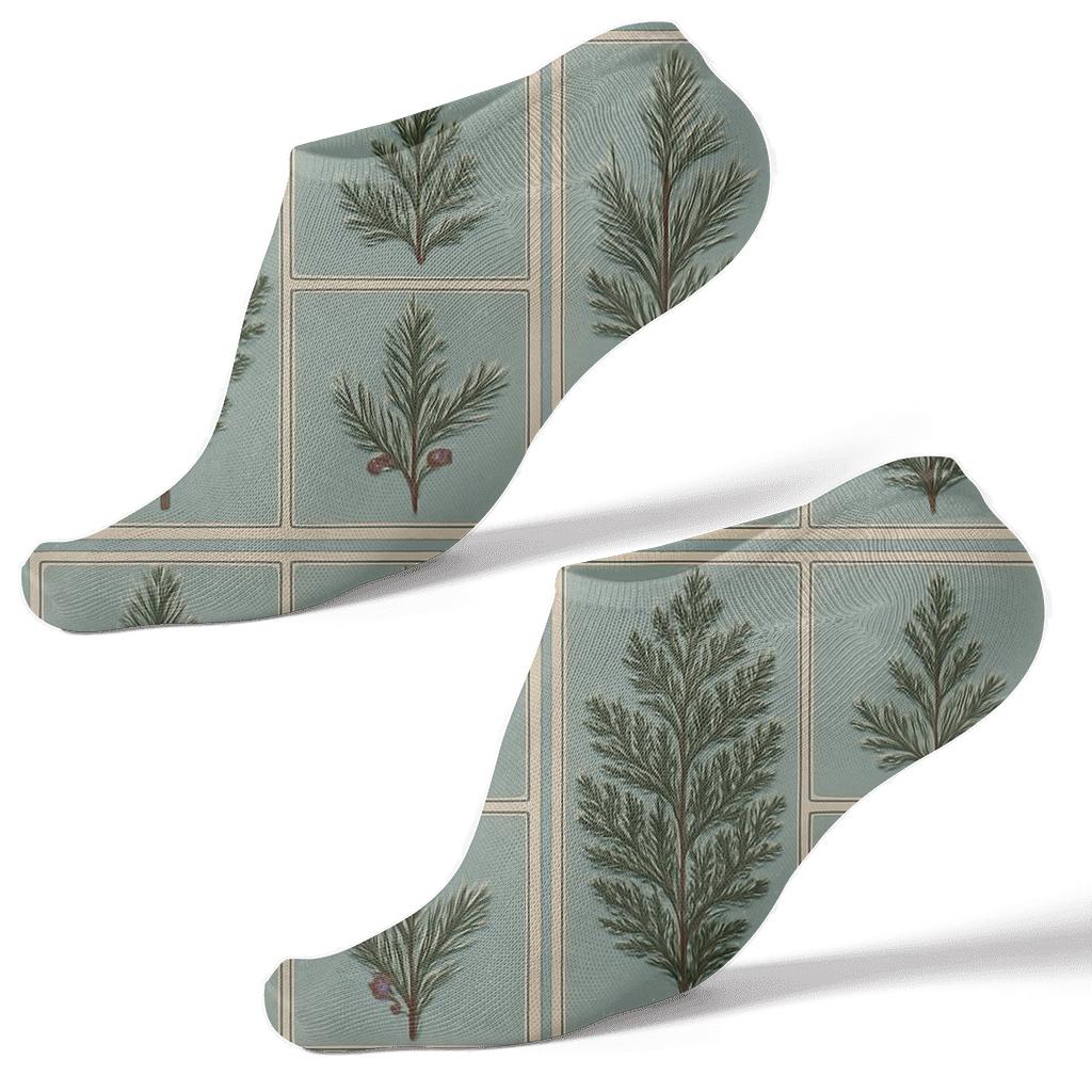 Botanical Poster Grid With Evergreen Branches Accents premium sports ankle socks