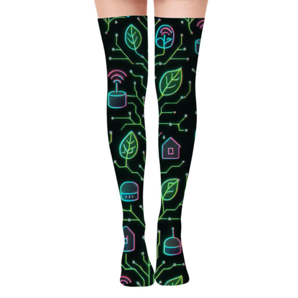 Neon Circuit Bloom Pattern 2025 personalized over-the-knee socks