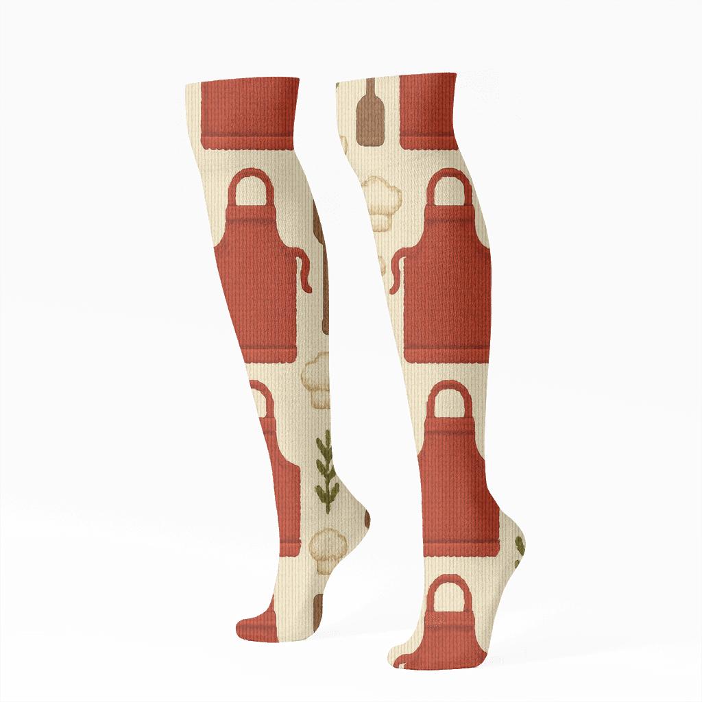 Knitted Illusion Cook Apron Stripes stylish athletic knee-high socks