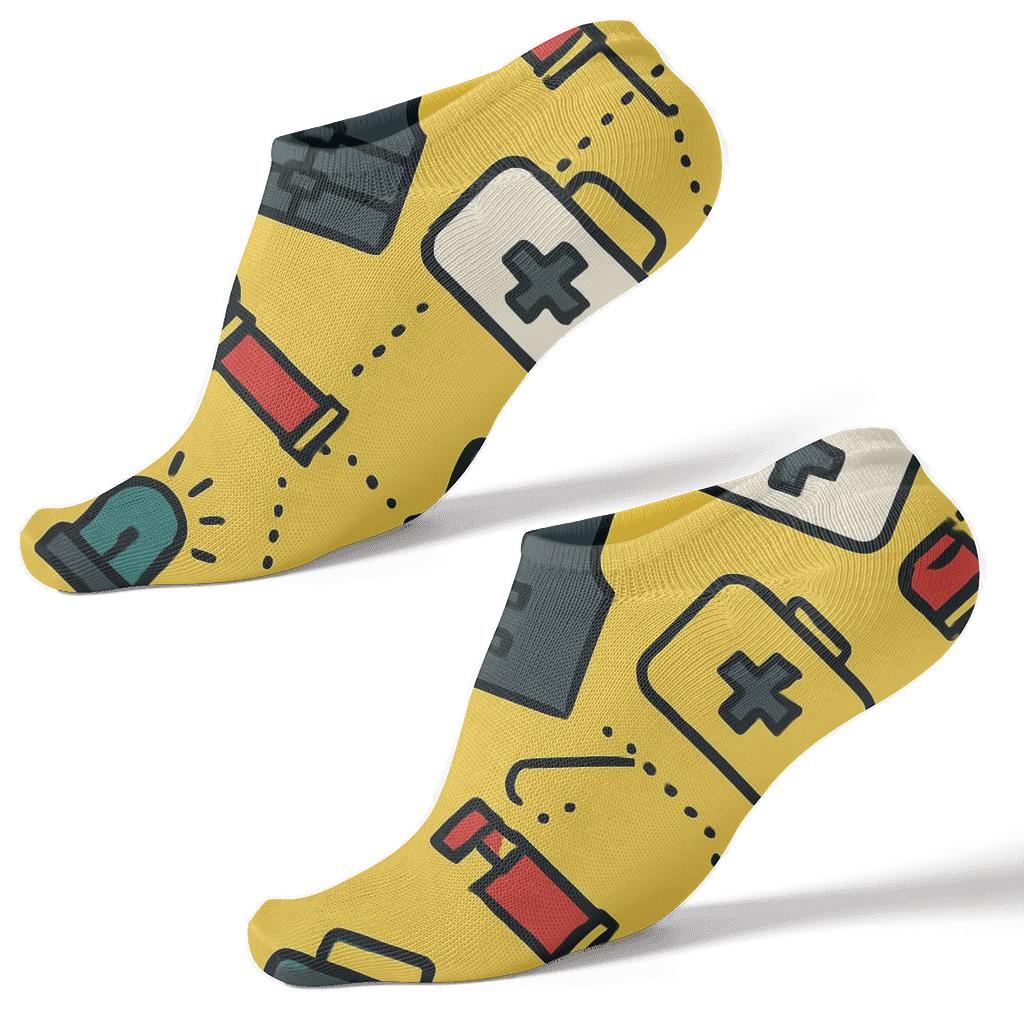 Rescue Worker Signal Flare Lattice On Safety Yellow Field premium sports ankle socks