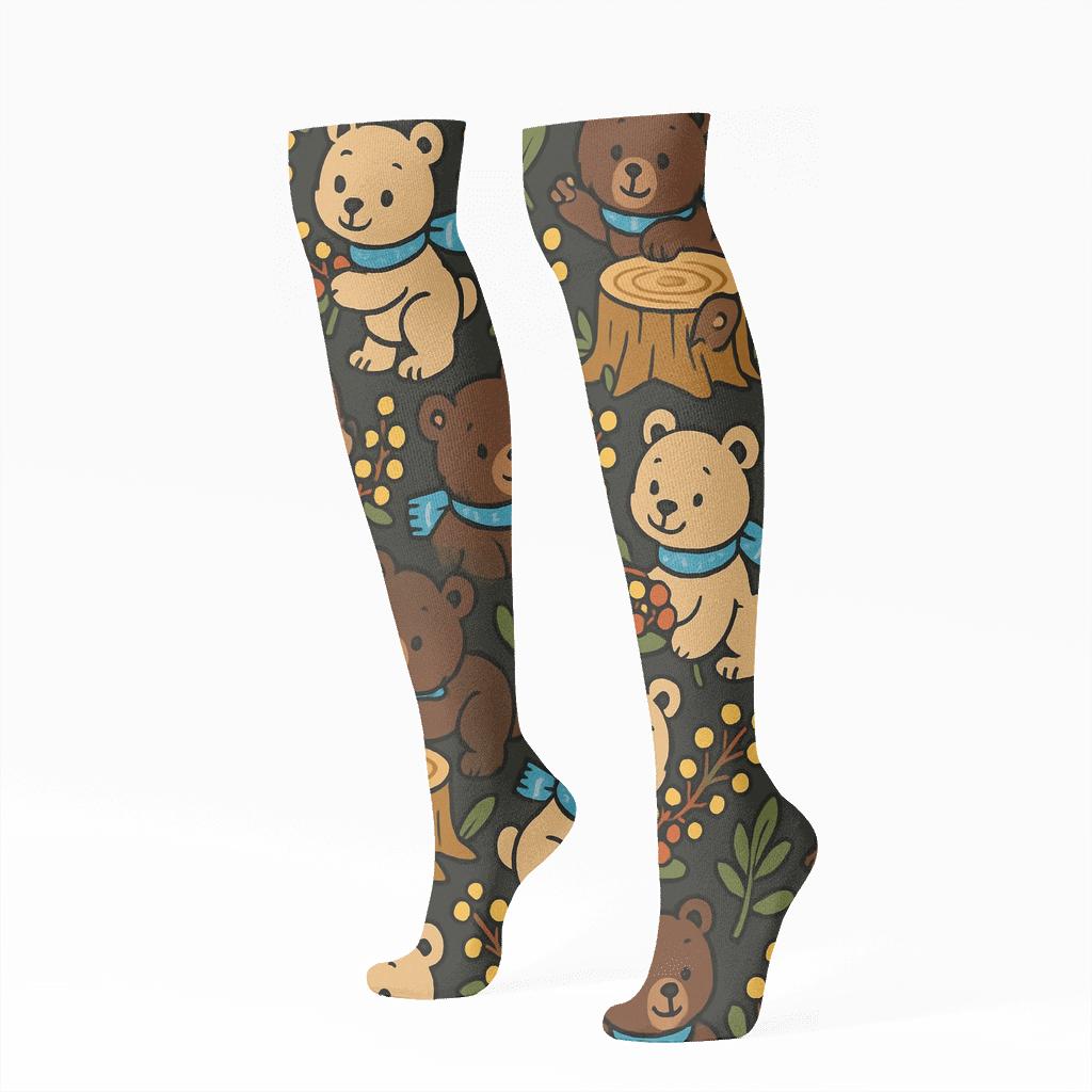 Forest Party With Bear Cubs Scatter soft everyday knee-high socks