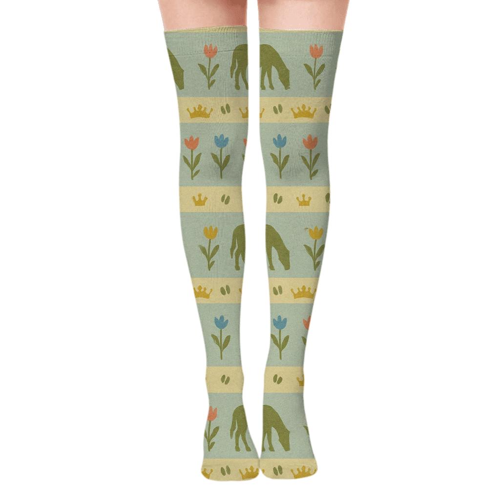 Pasture Study Bands, Botanical Pony comfortable cotton over-the-knee socks