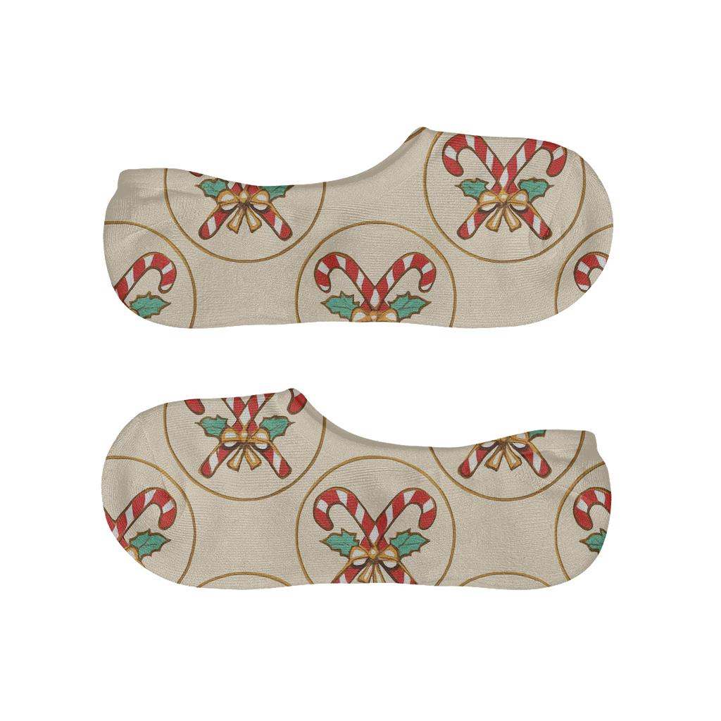 Candy Canes Crossed Emblems With Gold Snow Sugar soft cotton no-show socks