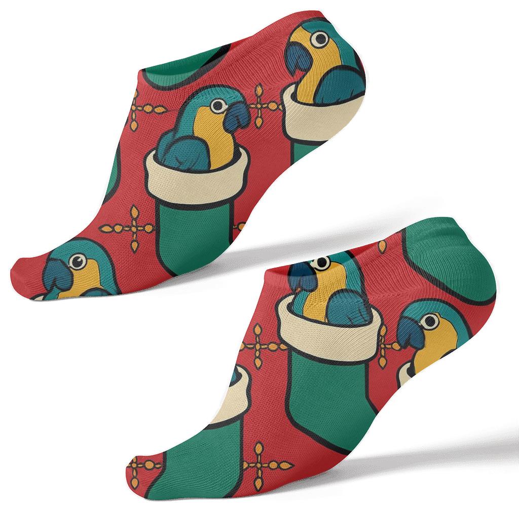 Parrot Stocking Garland Grid On Classic Red Background comfortable cotton ankle socks