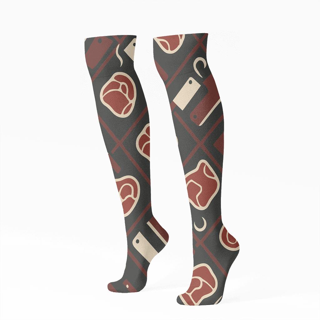 Butcher Cleaver Lattice stylish athletic knee-high socks