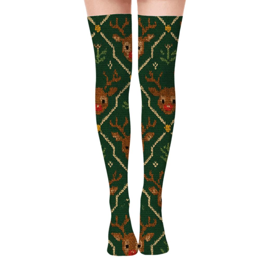 Antler Crown Lattice, Rudolph Edition stylish fashion over-the-knee socks