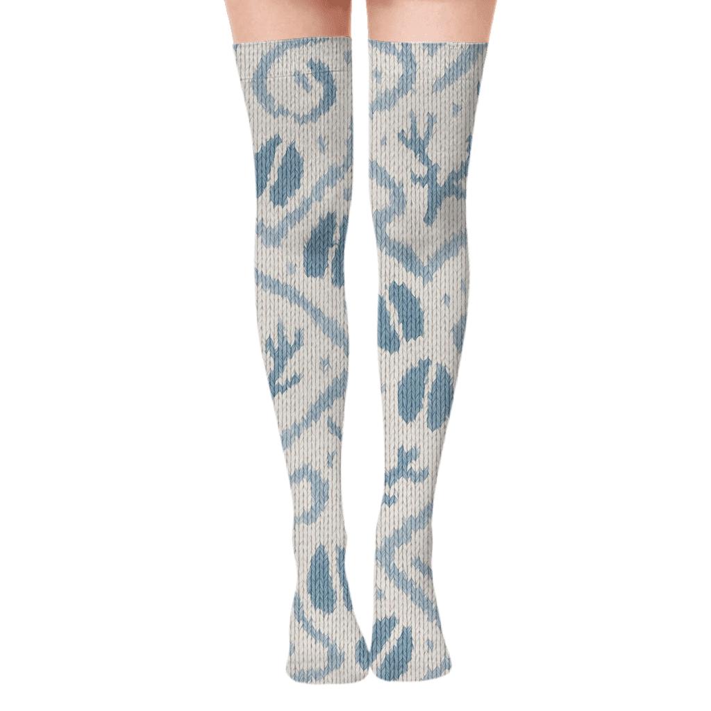 Knitted Illusion Hoofprints And Reindeer Tracks comfortable cotton over-the-knee socks
