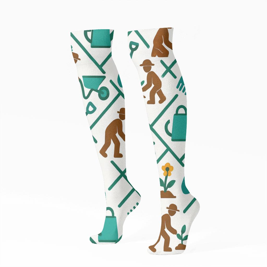 Garden Tool Lattice With Landscaper Silhouettes trendy patterned knee-high socks