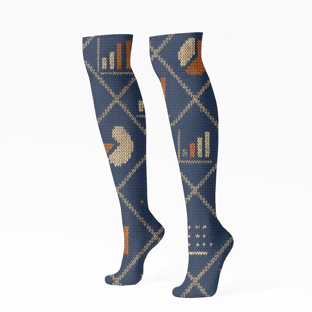 Knitted Illusion Grid Data Analyst Pattern soft everyday knee-high socks