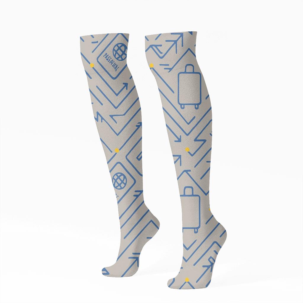 Passport Stamp Chevron On Warm Gray Background For Customs Officer personalized knee-high socks