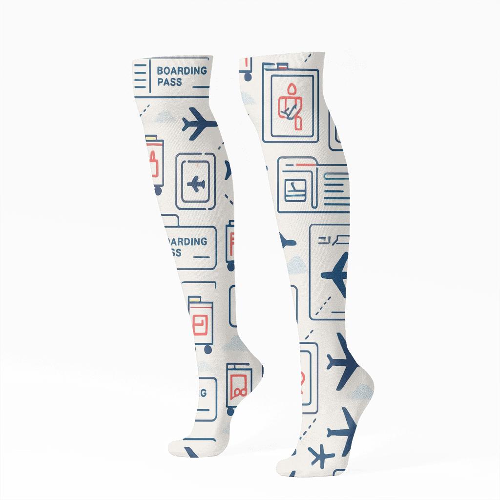 Boarding Pass Mosaic With Flight Attendant Charm custom knee-high socks