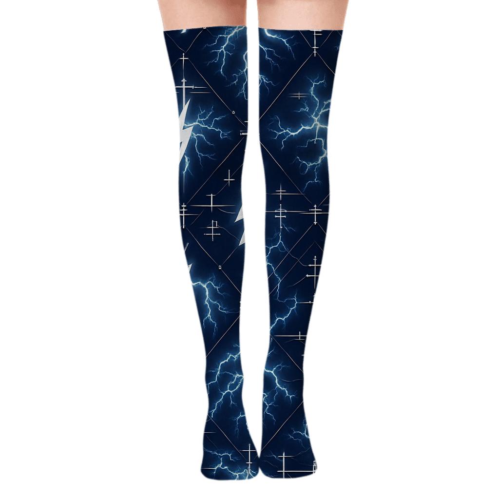 Indigo Conductor Lattice Lightning Collage custom over-the-knee socks