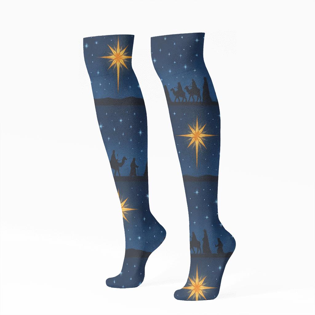 Star Of Bethlehem Horizon Procession Wrap Pattern trendy patterned knee-high socks