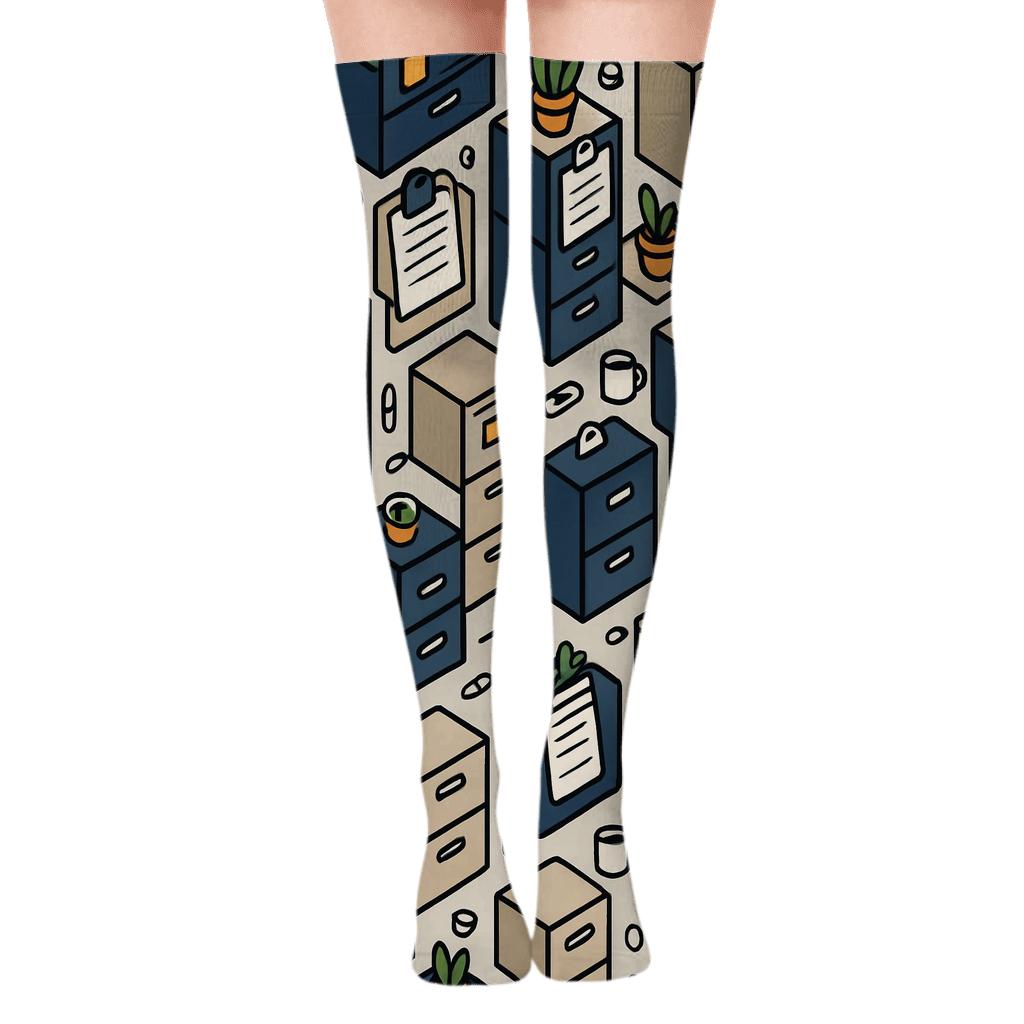 Filing Cabinet Tessellation For Store Manager designer print over-the-knee socks