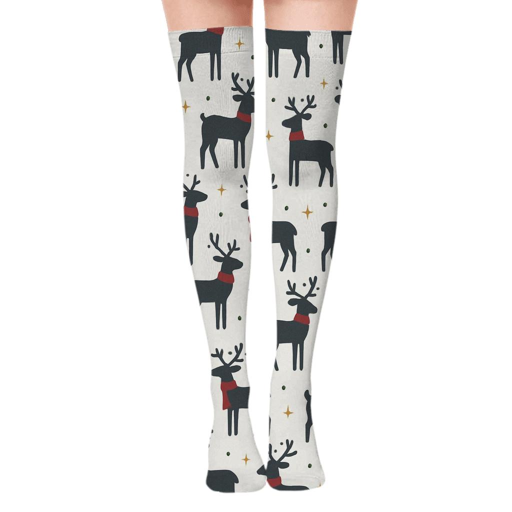 Minimalist Reindeer Silhouette Lattice On White Background soft everyday over-the-knee socks