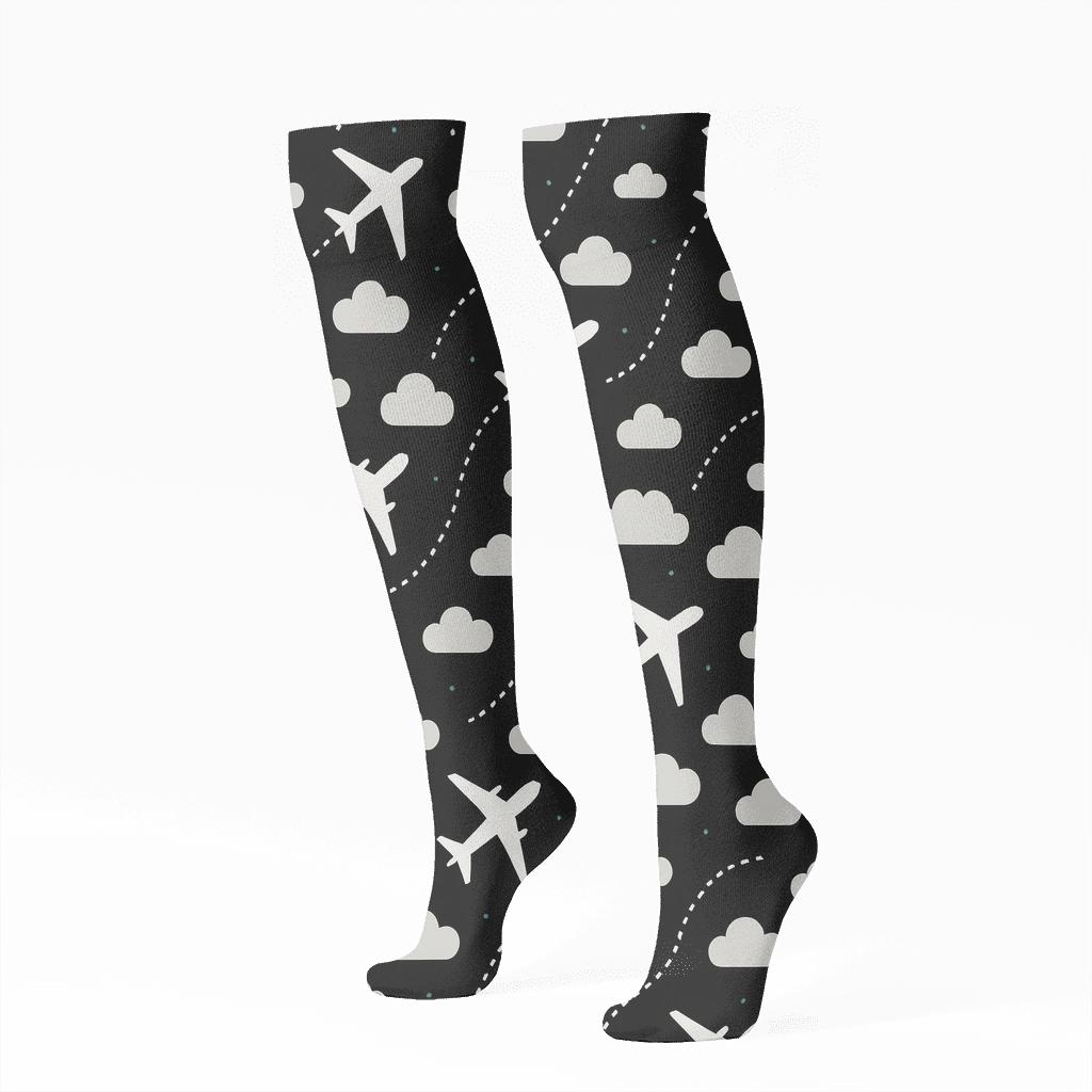 Airplane Silhouette Starfield Scatter comfortable cotton knee-high socks
