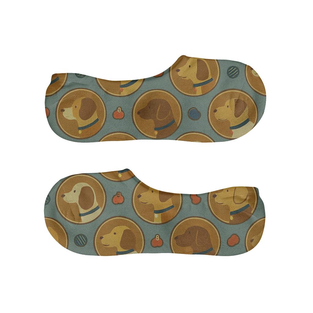 Retro Poster Tiles With Dog Breed Medallions soft cotton no-show socks