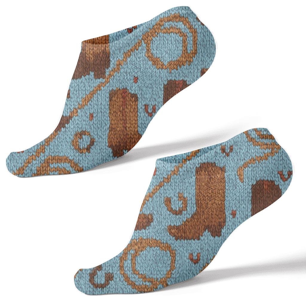 Sky Blue Rancher Rope And Boot Knit Illusion Pattern custom ankle socks